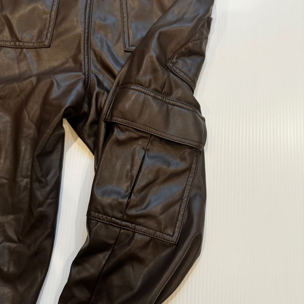 American Eagle Vegan Leather Cargo Pants Brown Straight Leg Women's 8 Long Y2K - Picture 12 of 16
